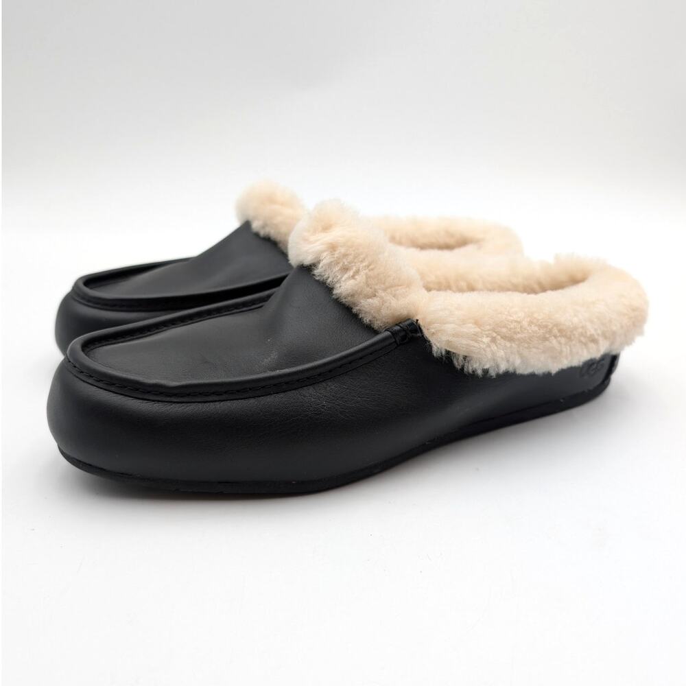 UGG Ansley Mule Leather Sheepskin collar Slipper Women's Black Size US10 EU41
